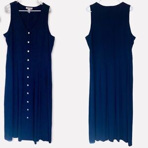TALBOTS Midi Dress Navy Blue Textured Pleated Sleeveless Womens Sz 10